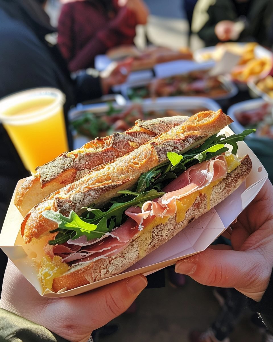 Sandwich ambiance déjeuner extérieur